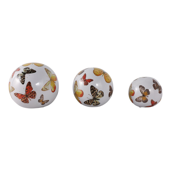 S/3 Butterfly Print Orbs