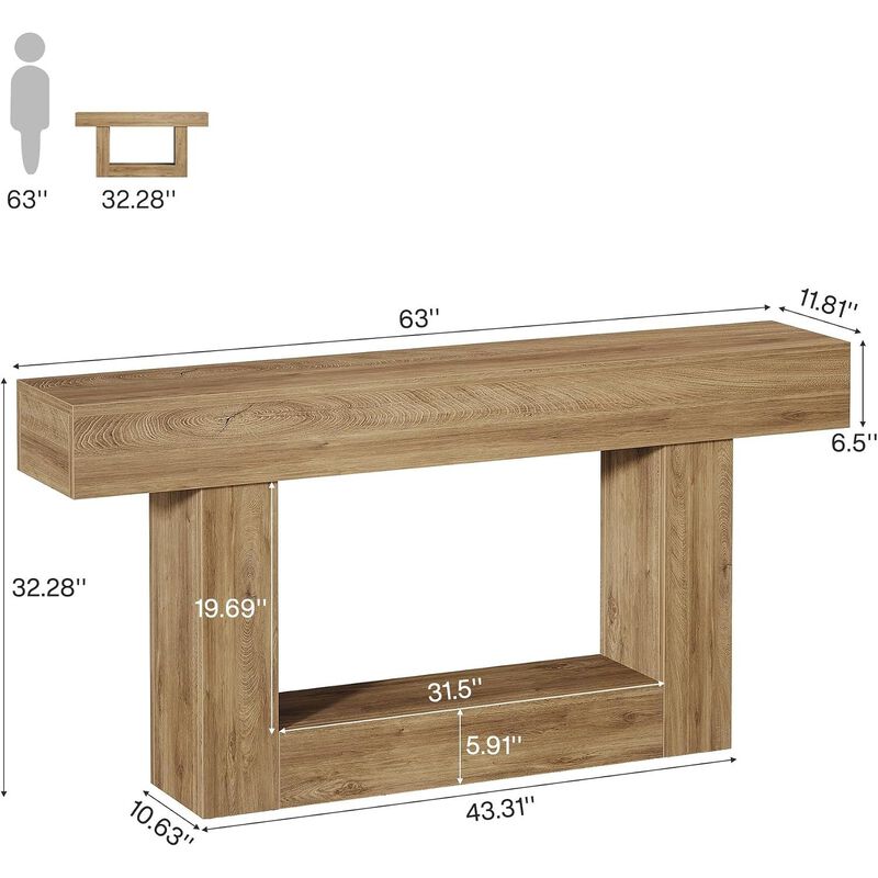 Tribesigns Farmhouse 2-Tier Wood Console Table image number 4