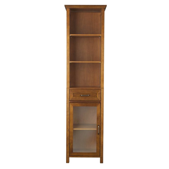 QuikFurn Oak Finish Bathroom Linen Tower Storage Cabinet with Shelves