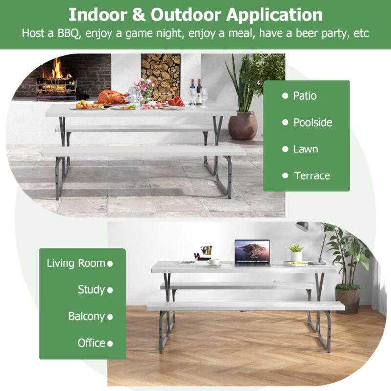 Hivvago Picnic Table Bench Set with HDPE Tabletop for 8 Person