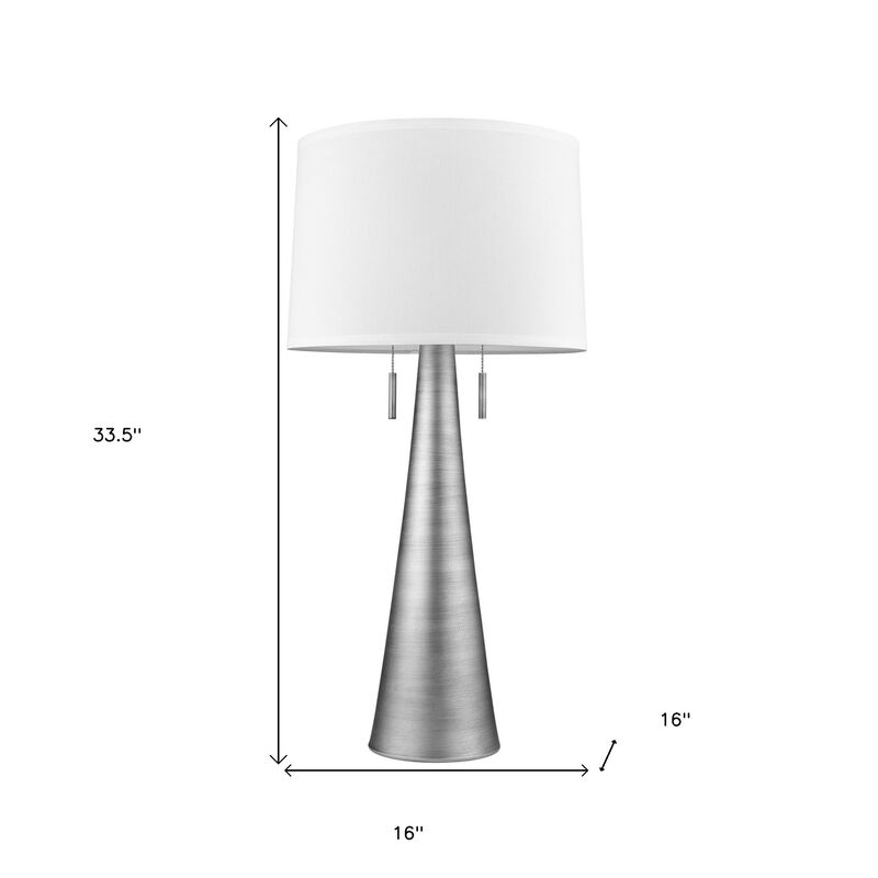 HomeRoots 34" Silver Metal Two Light Table Lamp With White Empire Shade image number 3