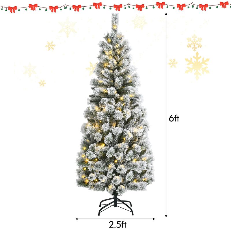 Pre-Lit Hinged Snow Flocked Christmas Tree with Remote Control