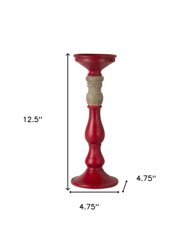 HomeRoots Set of Three Red And Natural Ornate Resin Tabletop Pillar Candle Holders image number 6