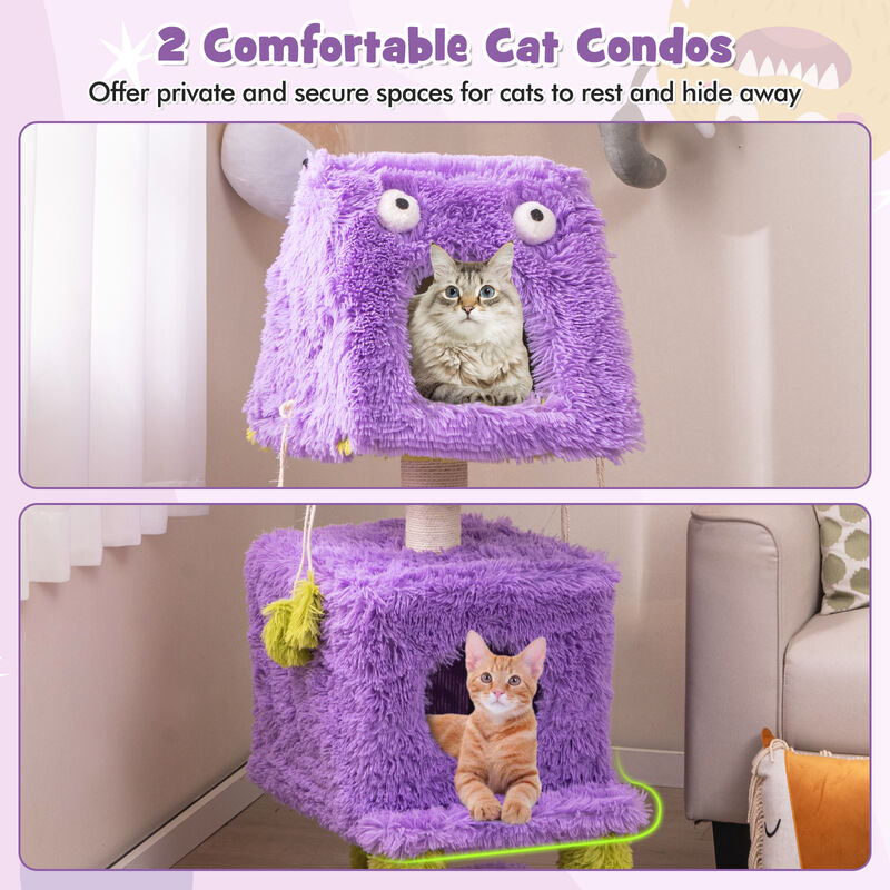 Compact Monster-Themed Cat Tower with 2 Private Condos for Small Spaces
