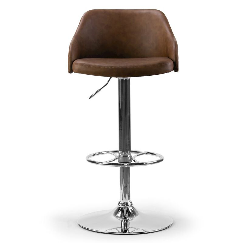 Glamour Home Amada Brown Upholstered Adjustable Height Bar Stool with Gray Plywood Back