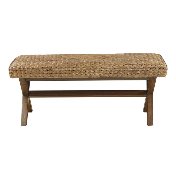 Gracie Mills Azami Mahogany Bench with Water Hyacinth Seat