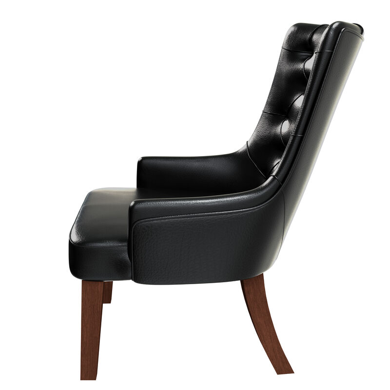 LeisureMod Dining Chair Upholstered in Leather Velvet with Diamond-Tufted High Back and Stained Rubberwood Legs for Modern Home and Kitchen Spruce Collection Set of 4