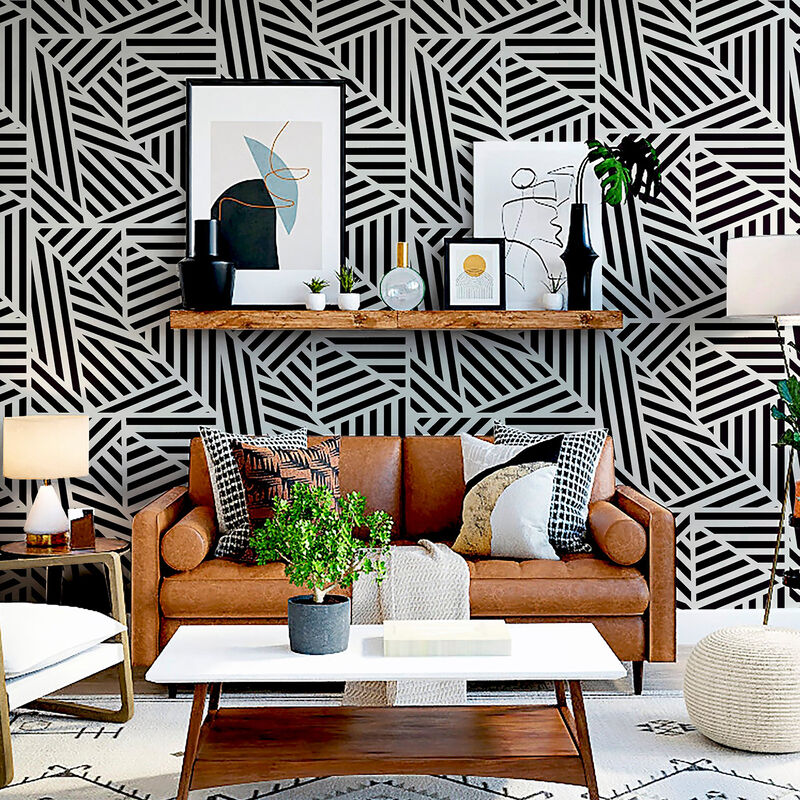 Oswald Black Striped Geometric Wallpaper image number 2