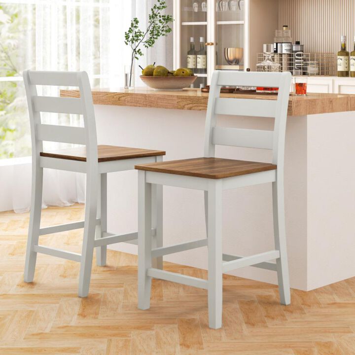 Hivvago Set of 2 Counter Bar Stool with Inclined Backrest and Footrest-Gray
