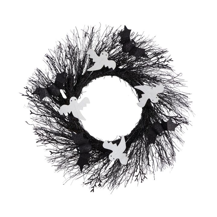 Hivvago 22" Halloween Ghost and Bats Twig Wreath