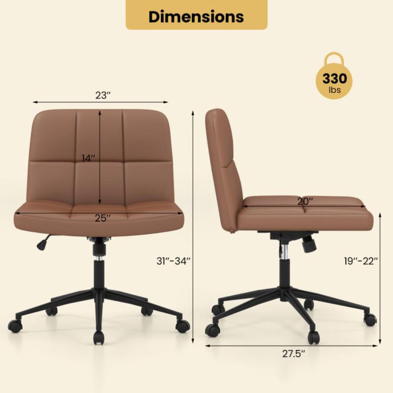 Height-Adjustable Armless Desk Chair with Wheels for Home Office or Vanity