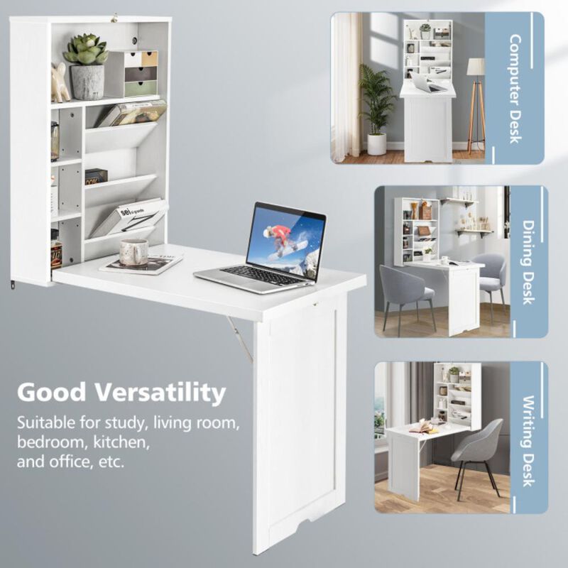 Hivvago Wall Mounted Fold-Out Convertible Floating Desk Space Saver