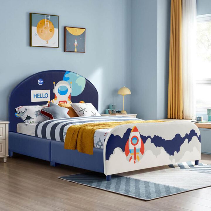 Hivvago Kids Upholstered Platform Bed with Headboard and Footboard