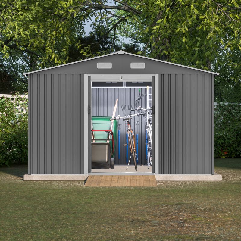 Mondawe 10x8 FT Grey Metal Storage Shed with Lockable Doors