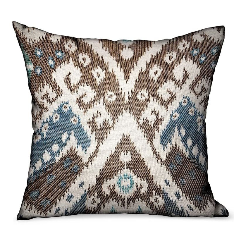Plutus Brands Shoshone Valley Blue Brown Ikat Luxury Outdoor/Indoor Throw Pillow image number 0