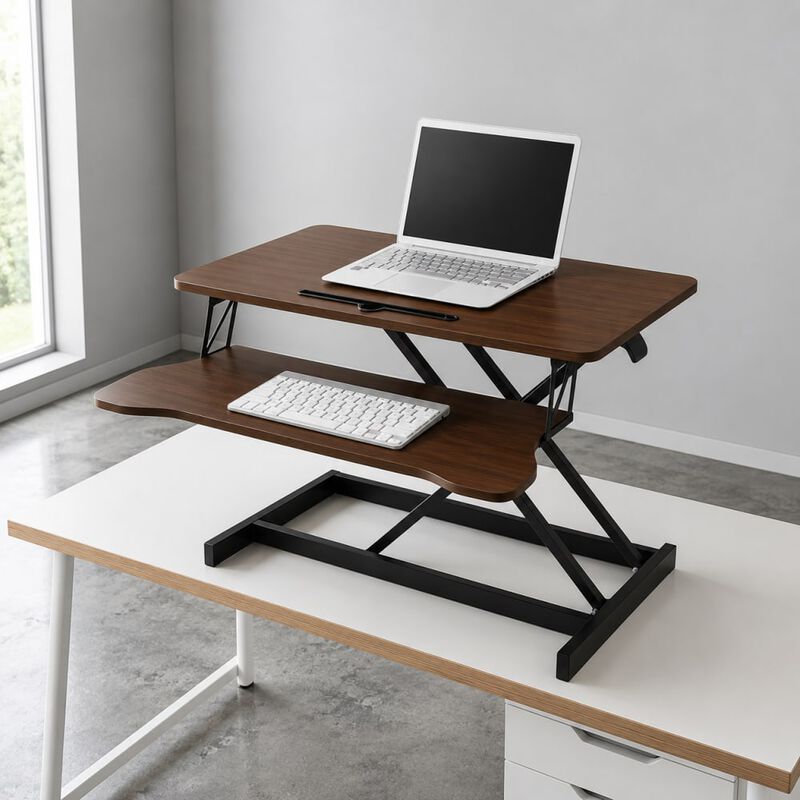 GOODSILO Height Adjustable 32 Inch Sit to Stand Desk Converter, Dual Monitor Laptop Workstation with Wide Keyboard Tray, Ergonomic Riser for Office and Study Use image number 3