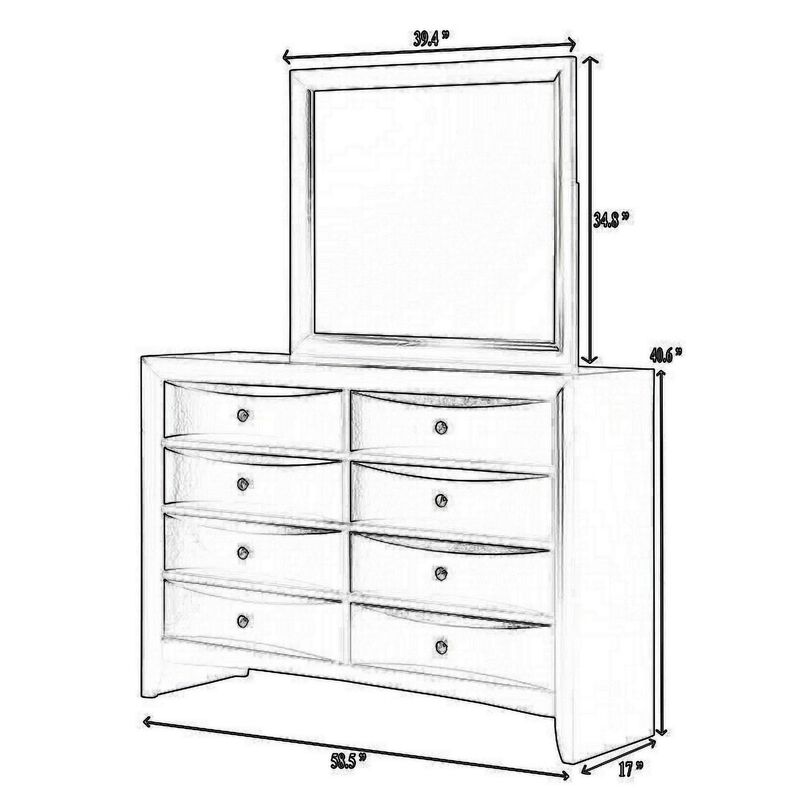 Benjara Flash 58 Inch Wide Dresser with Mirror, 8 Beveled Drawers, Modern, Black and Silver