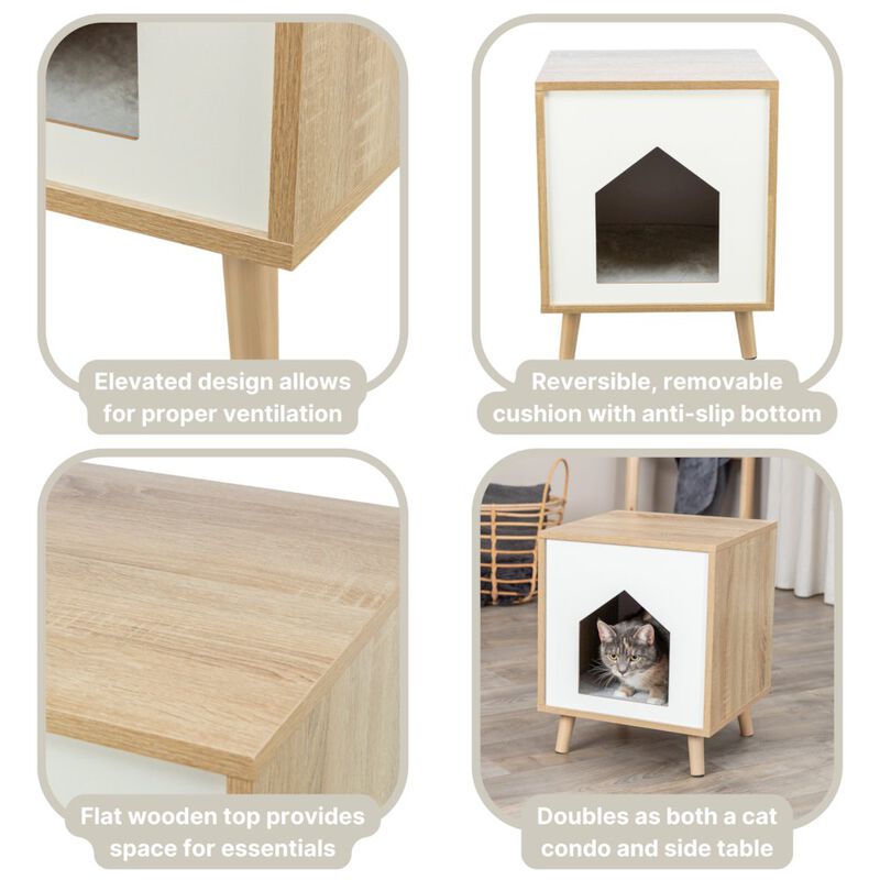 TRIXIE Isa Indoor Wooden Cat Condo, Modern Cat Bed Side Table with Cozy Cushion image number 4