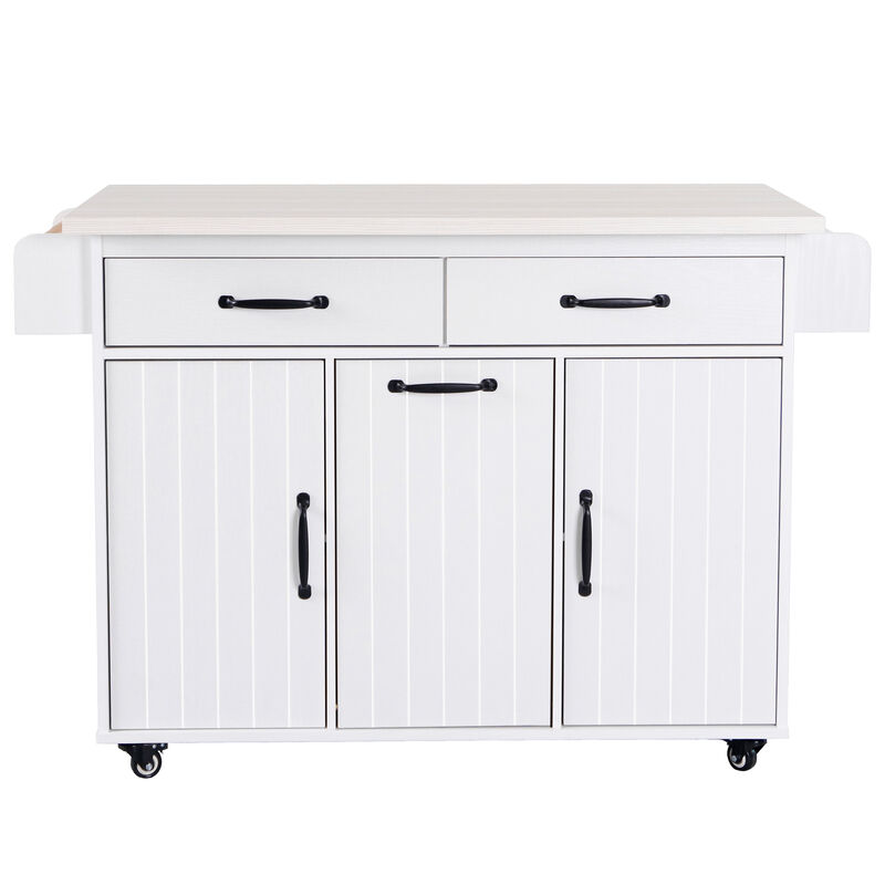 Merax Rolling Kitchen Island with Tilt-Out Trash Cabinet, Drop Leaf, 2 Drawers, 2 Cabinets image number 0