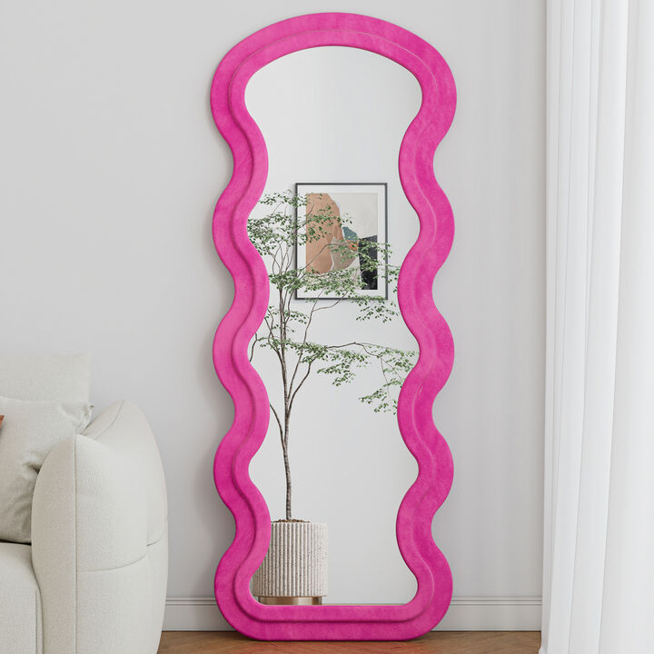 ELEMENT ACE Wavy Full Length Floor Mirror with Stand for Bedroom Living Room, Hanging or Leaning Against Wall Soft Flannel Wrapped Frame Artistic Home Decor Piece