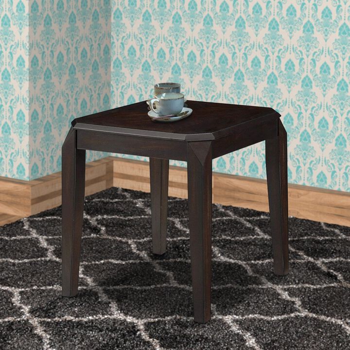 Solid Wooden End Table With Beveled Corners, Walnut Brown-Benzara