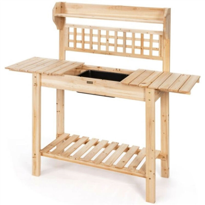 Solid Wood Garden Potting Bench with Removable Sink and Bottom Shelf for Outdoor Use
