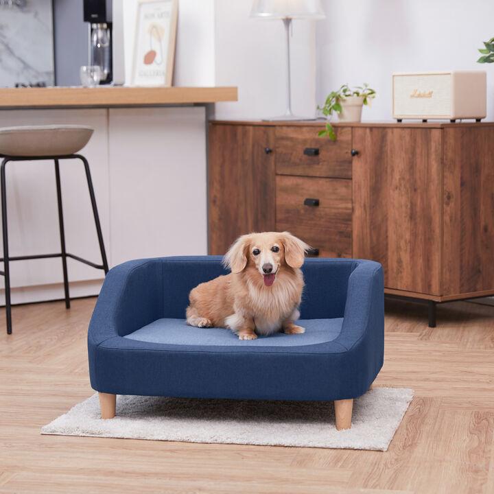 Bennett Elevated Linen Sofa Pet Daybed for Small and Medium Dogs, Navy
