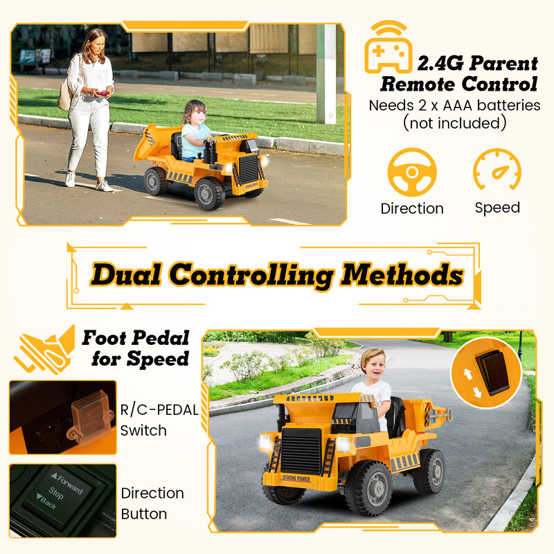Electric Kids Ride On Dump Truck with 12V Battery and Working Dump Bed image number 5