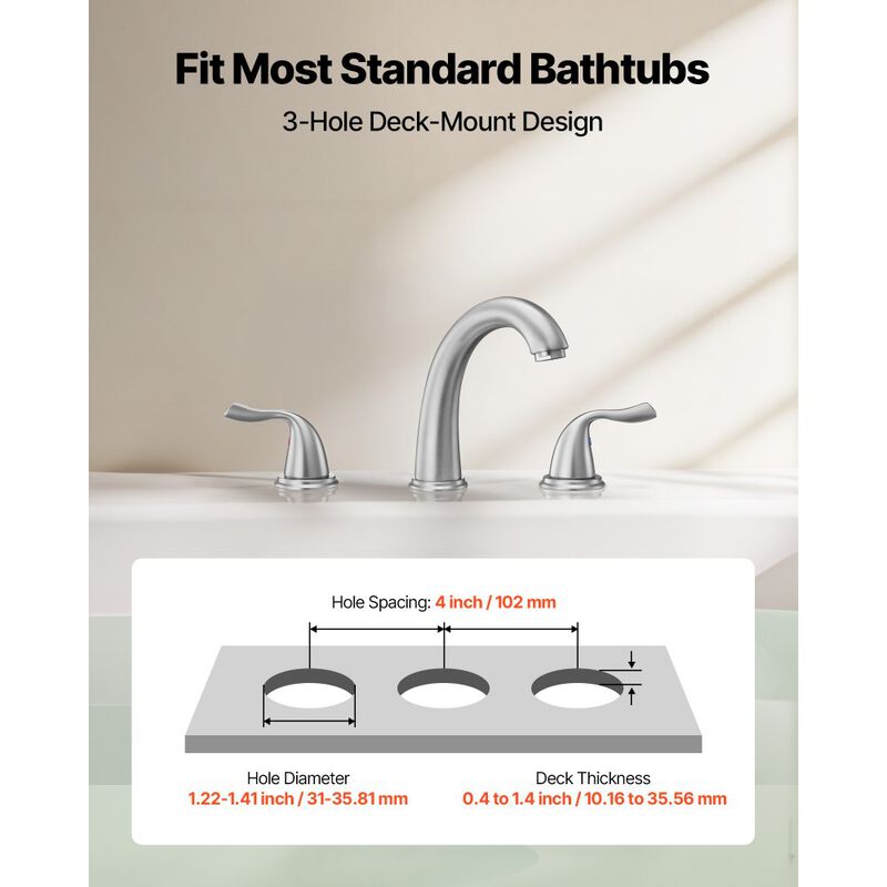 Deck Mount Roman Tub Faucet 3-Hole Waterfall Faucet with High Arc Gooseneck Spout-Brushed Nickel image number 6
