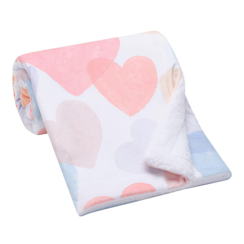 Bedtime Originals Rainbow Hearts White/Pink/Purple Soft Fleece Baby Blanket