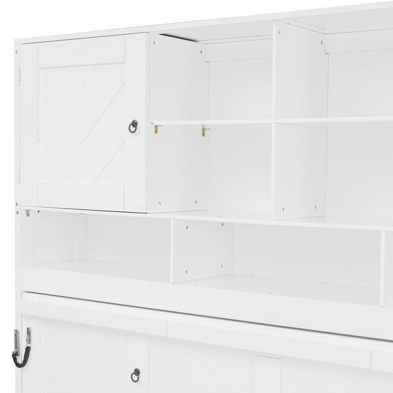 Whisen Queen Size Wall Murphy Bed with Ample Storage Space and Chevron Stripes