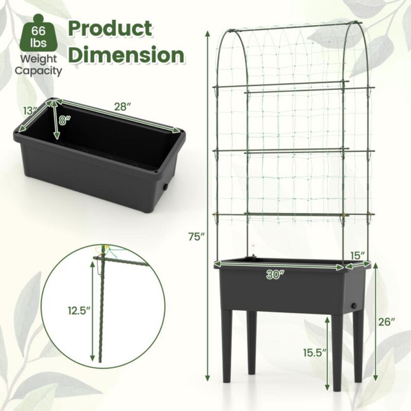 Selfwatering Raised Garden Bed Elevated Planter with Climbing Trellis