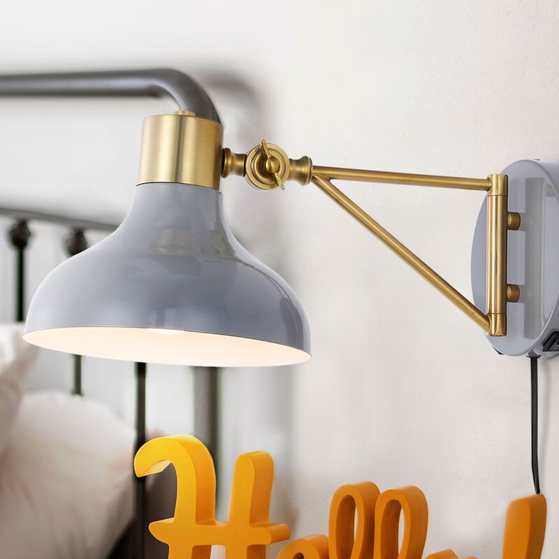 Lynn Swing Arm Modern Midcentury Iron USB Charging Port LED Sconce
