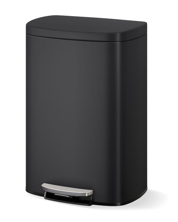Rustproof Stainless Steel Step-On Trash Can with Lid, Inner Bucket & Rear Handle &ndash; Hands-Free, Durable for Kitchen & Bathroom.