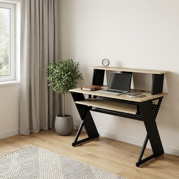 HomeRoots 47" Natural and Black Music Desk