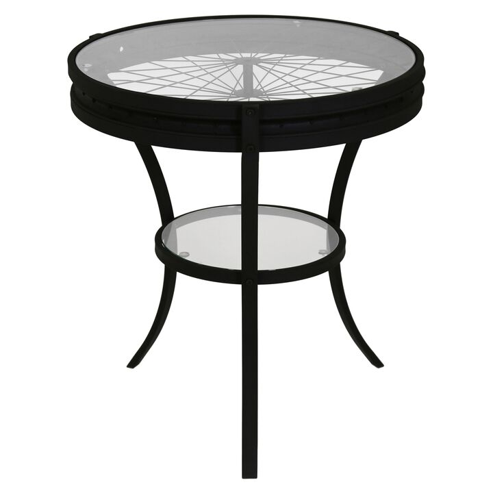 Monarch Specialties I 2140 Accent Table, Side, End, Nightstand, Lamp, Round, Living Room, Bedroom, Metal, Tempered Glass, Black, Clear, Transitional