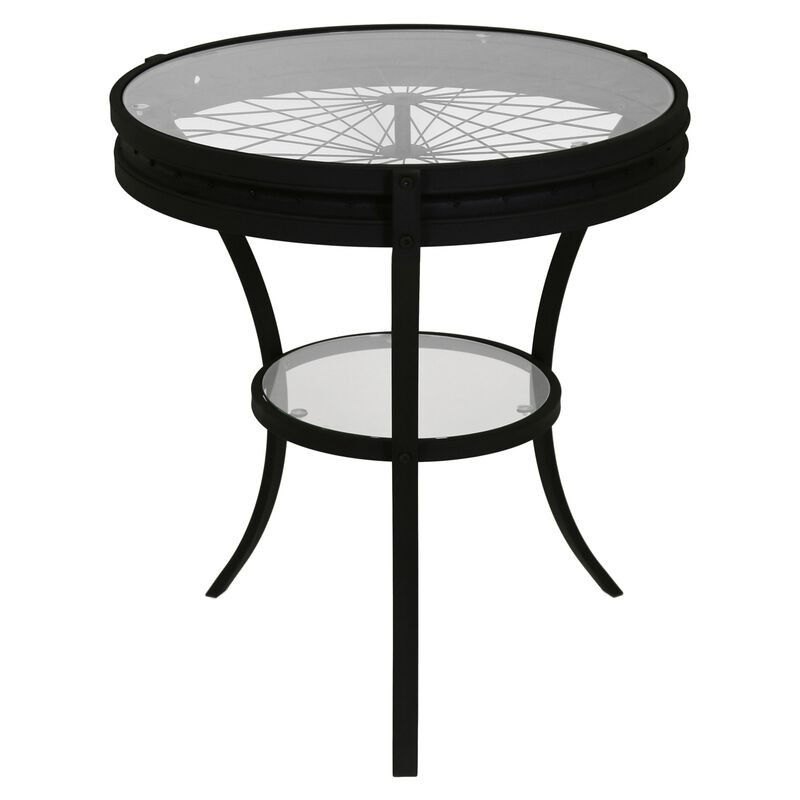 Monarch Specialties I 2140 Accent Table, Side, End, Nightstand, Lamp, Round, Living Room, Bedroom, Metal, Tempered Glass, Black, Clear, Transitional