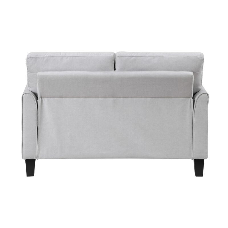 Xumo Loveseat, Light Gray Fabric, 56 Inch, Black Tapered Wood Legs - Benzara