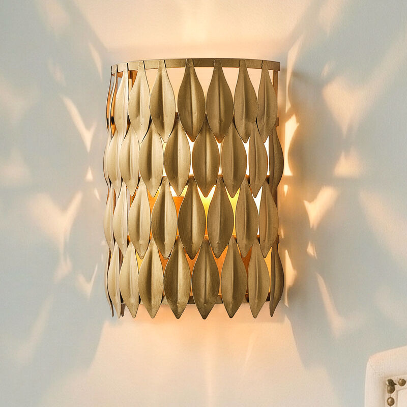 7" 1-Light Bohemian Antique Gold Metal Leaf Sconces for Bedroom, Hallway or Entryway image number 1