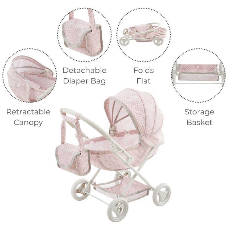 Olivia's Little World Polka Dot Princess Baby Doll Pram Stroller, Pink image number 2