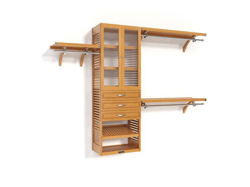 Solid Wood Walk-In Closet Organizer with 3  Drawers and Glass Doors