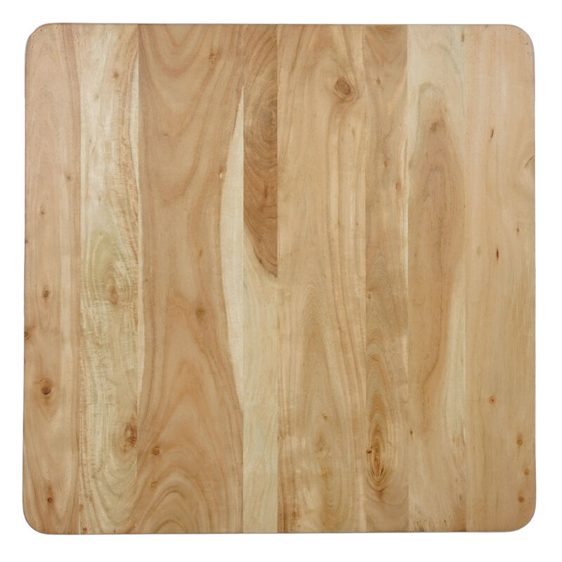 Cascade 32 Inch Coffee Table, Handcrafted Natural Acacia Wood, Square Top with Diagonal Wide Panel Legs