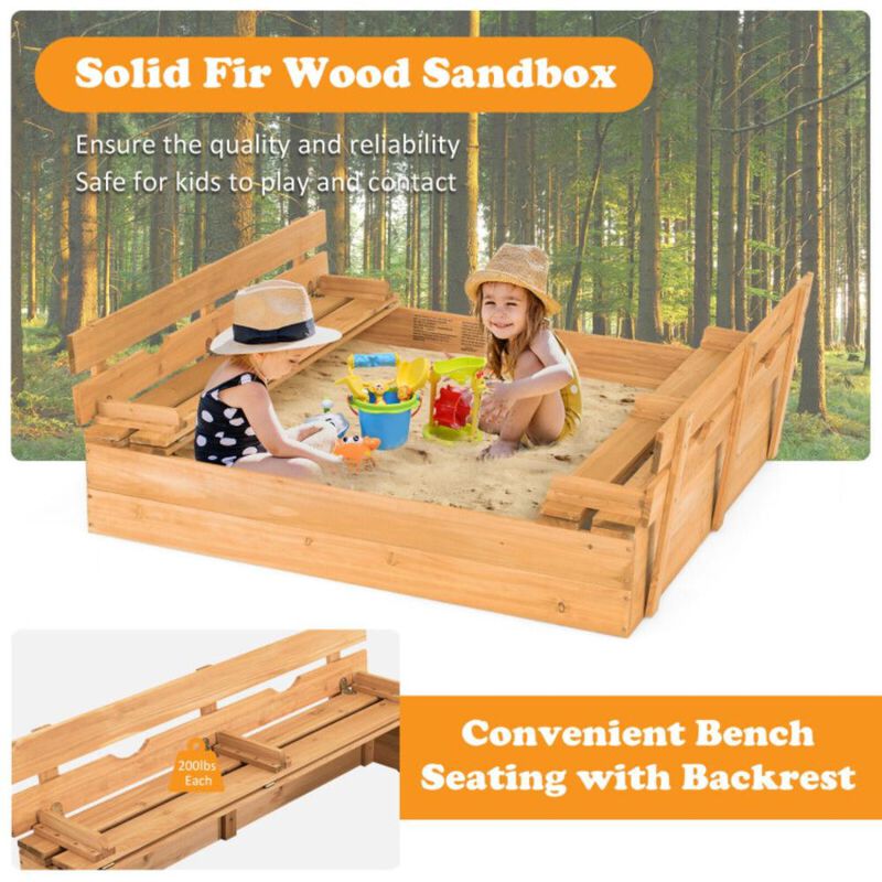 Hivvago Kids Wooden Sandbox with 2 Foldable Bench Seats
