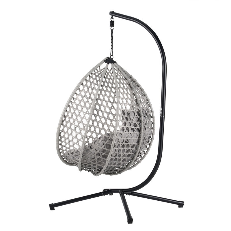 Whisen Versatile Hanging Egg Chair for Indoor and Outdoor Use - Black+Beige