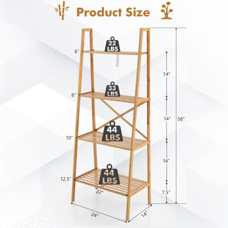 Hivvago 58 Inch 4-Tier Bamboo Ladder Bookshelf