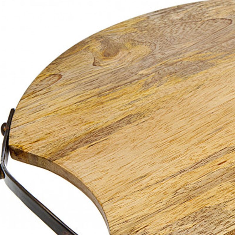 Round Wooden and Metal Decorative Tray – Durable Serving Tray for Home, Parties, and Everyday Use