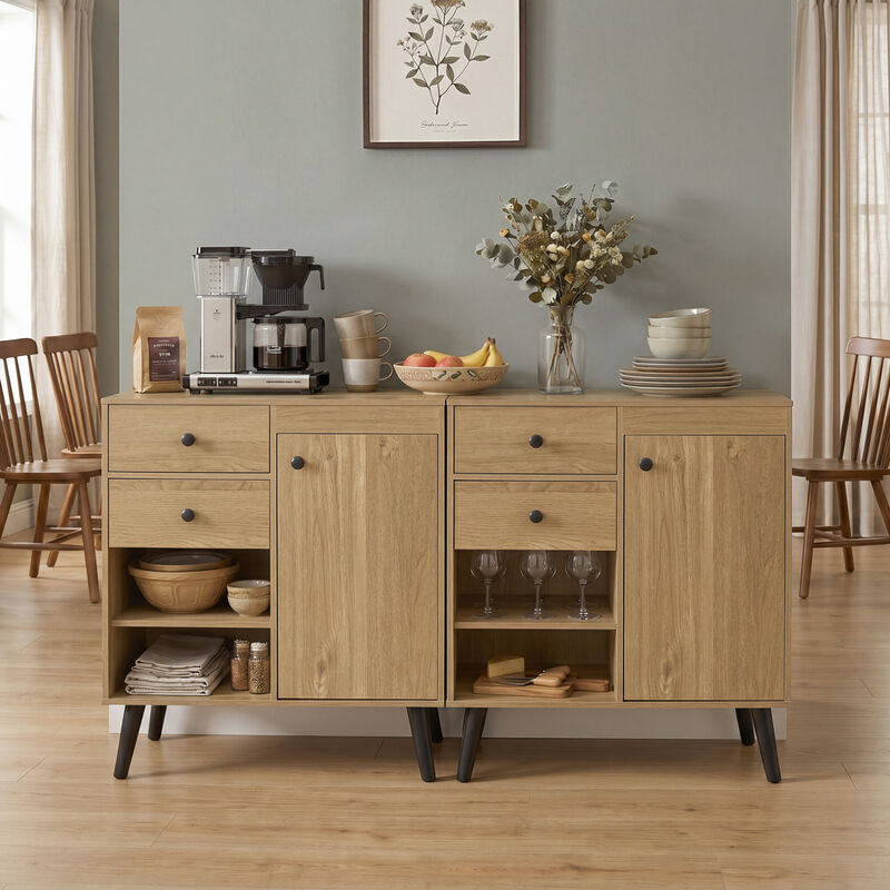 Set of 2 Kitchen Buffet Cabinets with Drawers and Open Storage image number 1