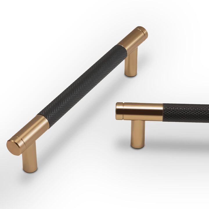 BUKOBYHE 10 Pack 5Inch Kitchen Cabinet Handles Black and Champagne Bronze Knurled Cabinet Pulls Black Drawer Pulls Kitchen Hardw