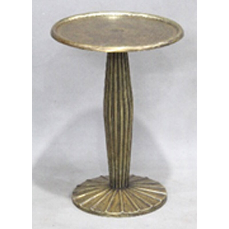 12 Inch Side End Drink Table, Fancy Fluted Base, Round Top, Antique Brass image number 1