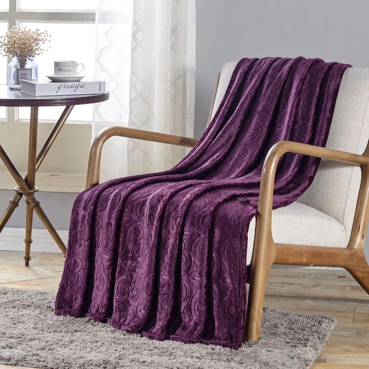 Dama Scroll All Season Embossed Pattern Ultra Soft and Cozy 50" x 60" Throw Blanket